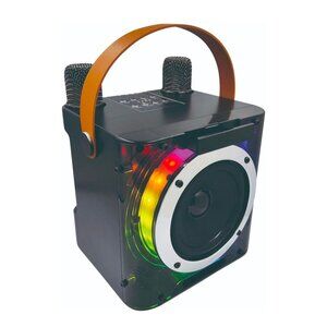 Portable Karaoke Machine W/ 2 Microphones Bluetooth USB AUX Leather Handle Black